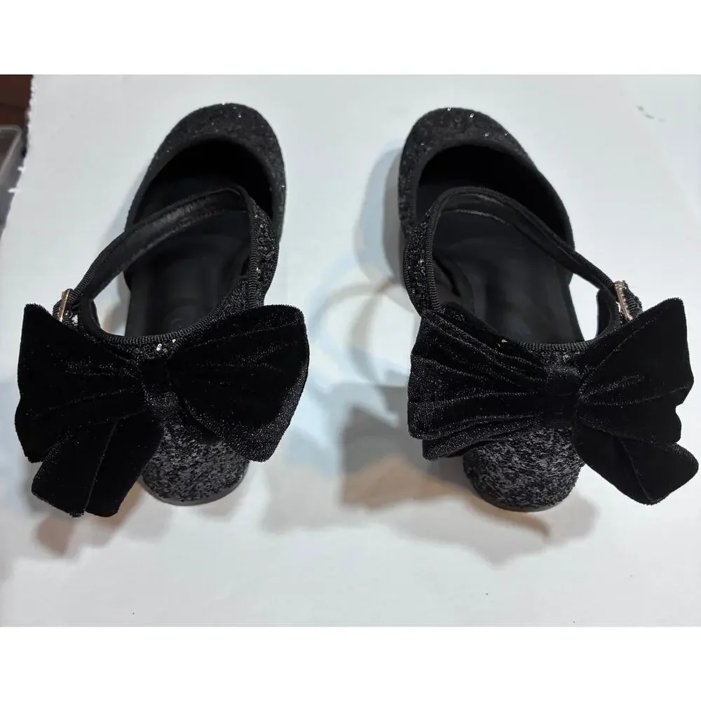 Coutgo Girls Glitter Bow Heels Platform Party Shoes Flower Girl Wedding Shoes